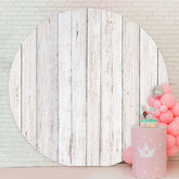 Aperturee - Simple White Wooden Round Birthday Backdrop